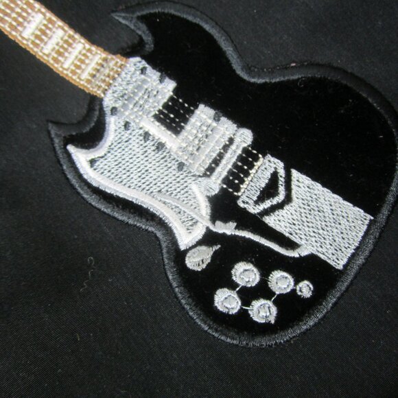 VTG  Gibson Tour Wear Men XL SS Shirt Black Embroidered Guitars Velvet Accent - Picture 5 of 9